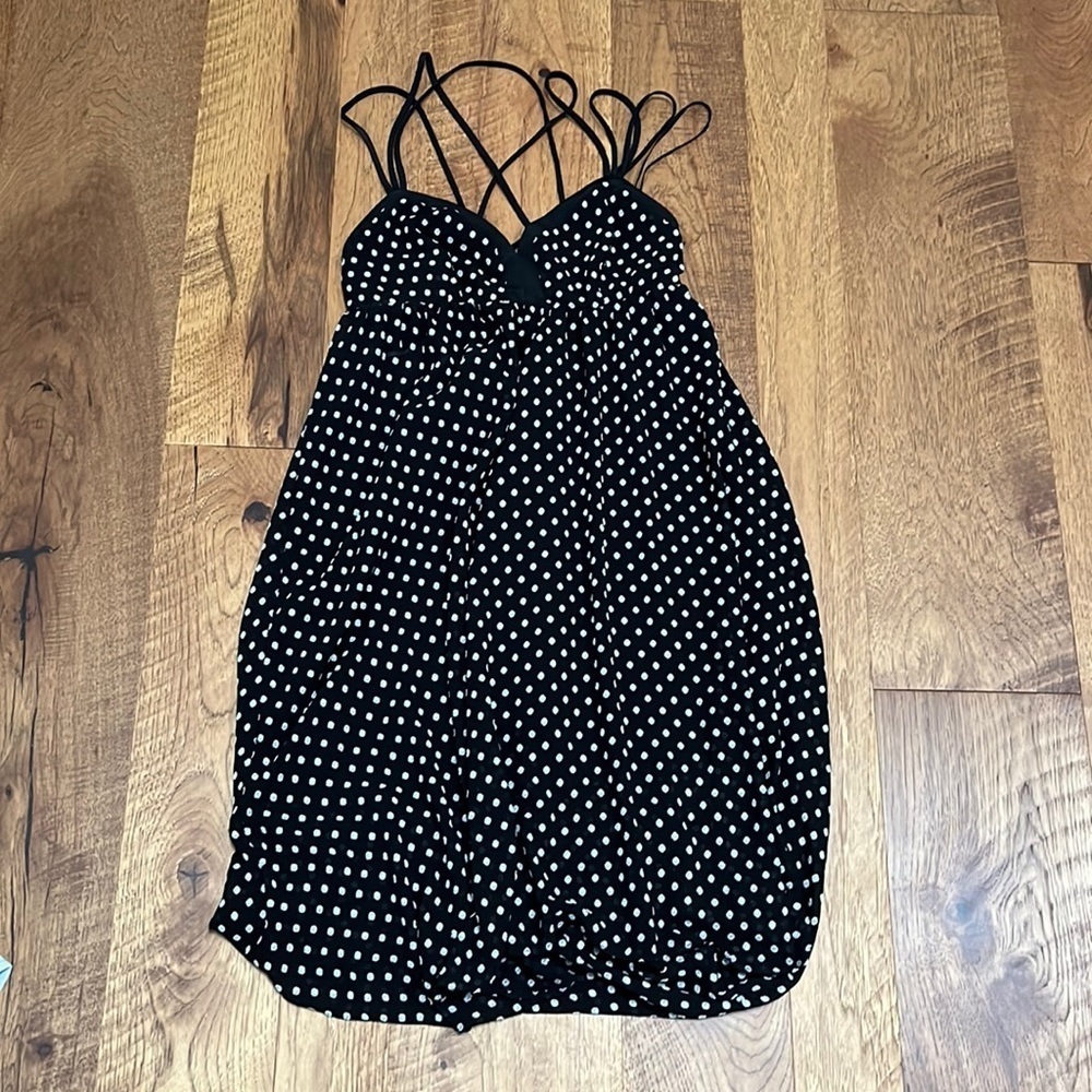 BCBGeneration Women’s Printed High Low Dress with Criss Cross Straps Size XS